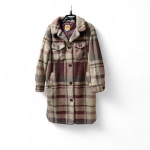 C&C California Plaid Teddy Jacket in Cream and Brown